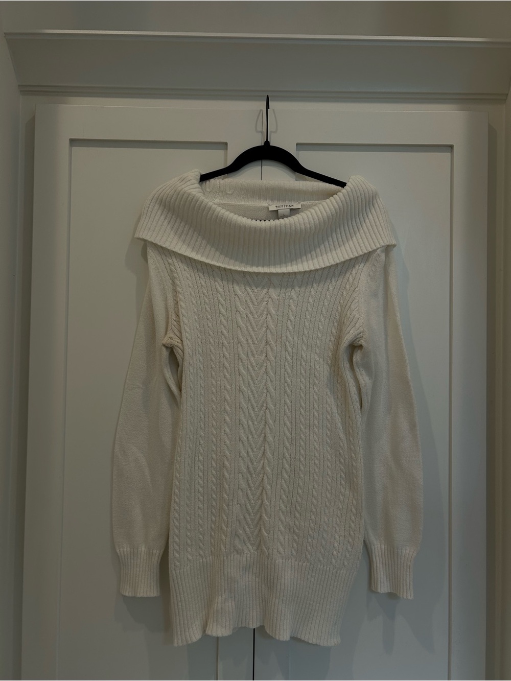 White House Black Market Cream Off-the-Shoulder Cable Sweater Dress